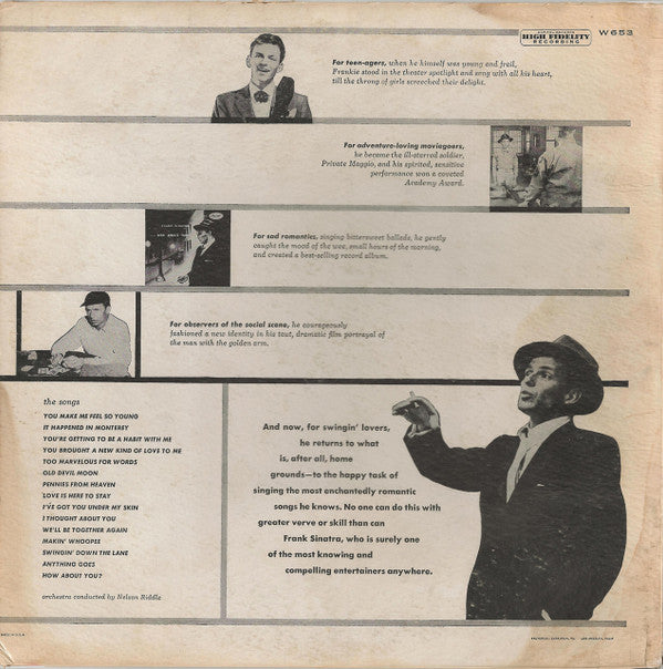 Frank Sinatra : Songs For Swingin' Lovers (LP, Album, Mono, RP, Scr)