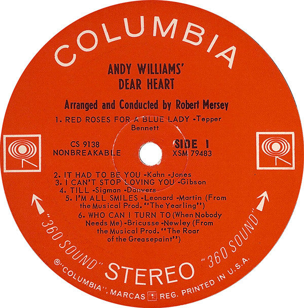 Andy Williams : Andy Williams' Dear Heart (LP, Album)