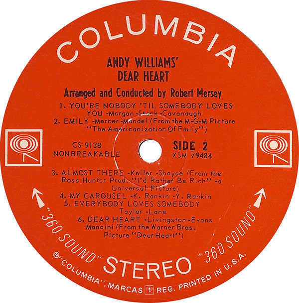 Andy Williams : Andy Williams' Dear Heart (LP, Album)