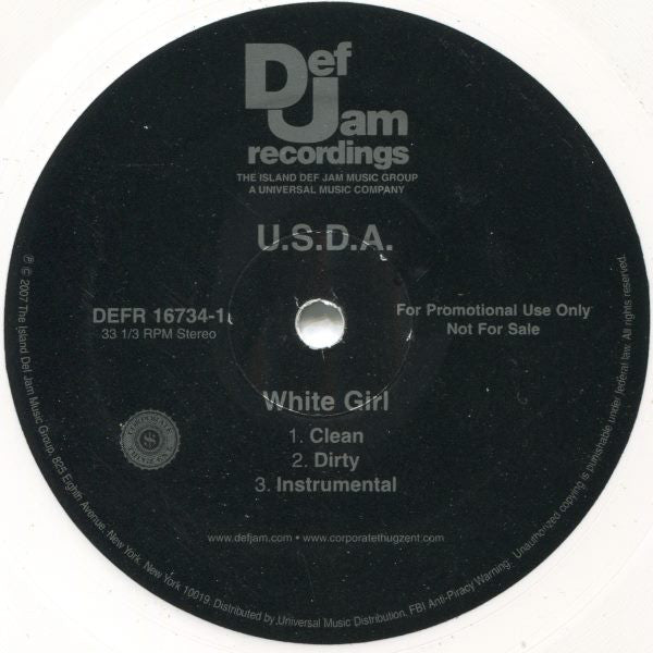 U.S.D.A. : White Girl (12", Promo, Whi)