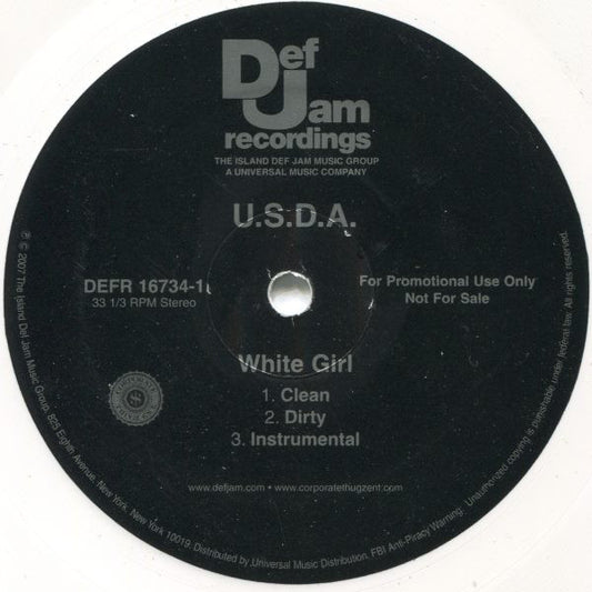 U.S.D.A. : White Girl (12", Promo, Whi)