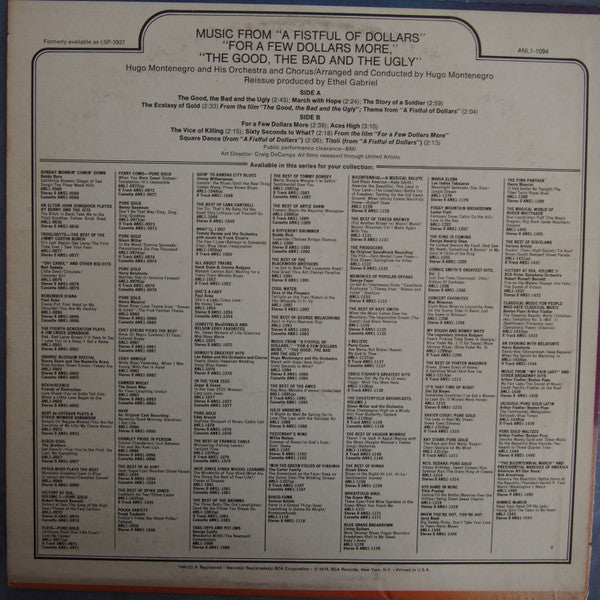 Hugo Montenegro And His Orchestra : Music From "A Fistful Of Dollars", "For A Few Dollars More" & "The Good, The Bad And The Ugly" (LP, RE)