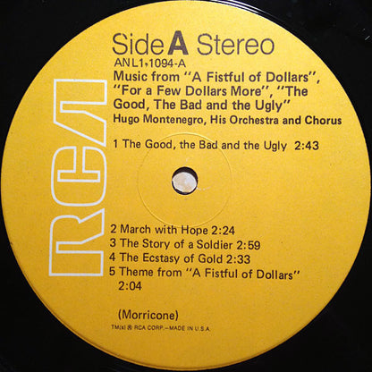 Hugo Montenegro And His Orchestra : Music From "A Fistful Of Dollars", "For A Few Dollars More" & "The Good, The Bad And The Ugly" (LP, RE)