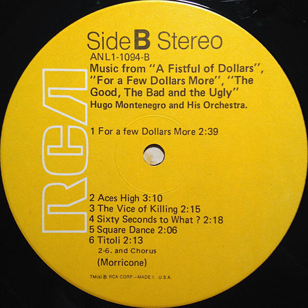 Hugo Montenegro And His Orchestra : Music From "A Fistful Of Dollars", "For A Few Dollars More" & "The Good, The Bad And The Ugly" (LP, RE)