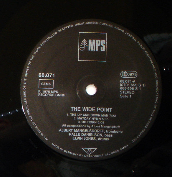 Albert Mangelsdorff, Elvin Jones, Palle Danielsson : The Wide Point (LP, Album, RE)