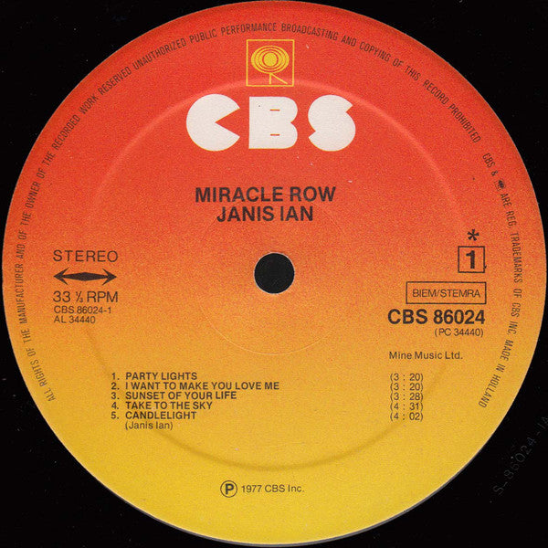 Janis Ian : Miracle Row (LP, Album, Gat)