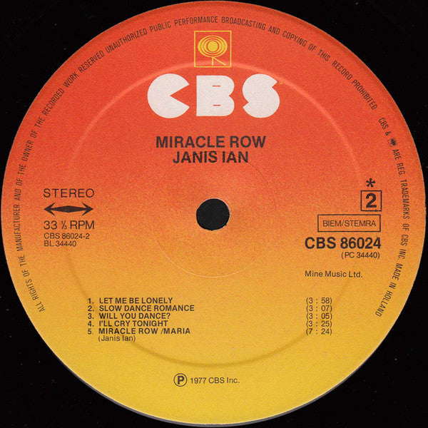 Janis Ian : Miracle Row (LP, Album, Gat)