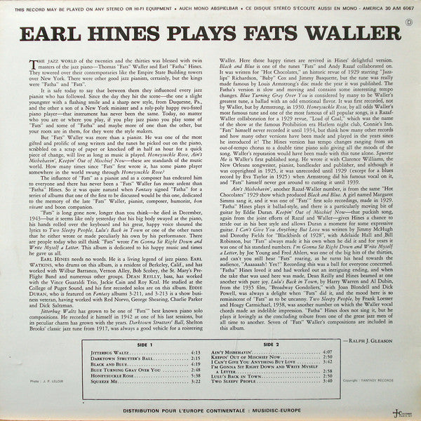 Earl Hines : Plays Fats Waller (LP, Album)