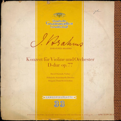 Johannes Brahms — David Oistrach , Violine· Staatskapelle Dresden · Dirigent: Franz Konwitschny : Konzert Für Violine Und Orchester D-Dur Op. 77 (LP, Mono, RP)