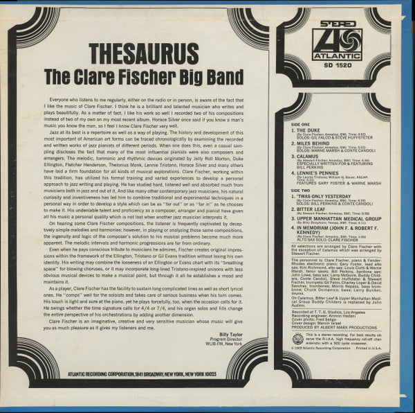 Clare Fischer Big Band : Thesaurus (LP, Album, PR)