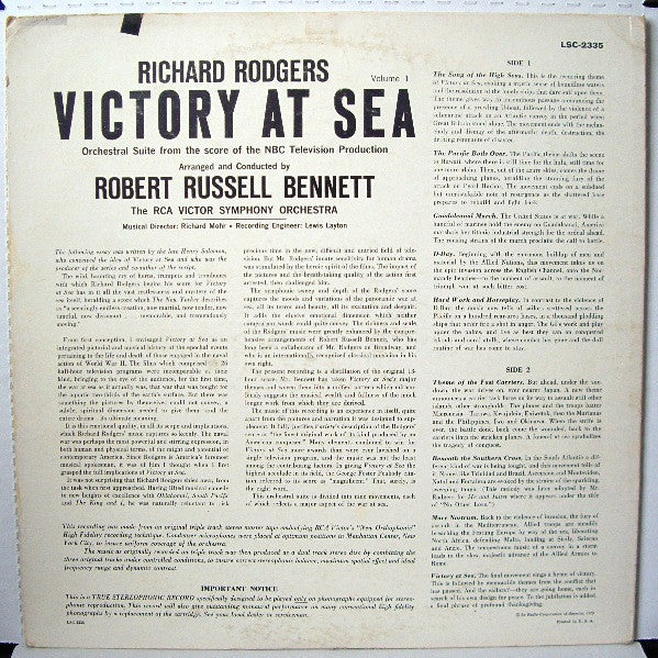 Richard Rodgers / Robert Russell Bennett / RCA Victor Symphony Orchestra : Victory At Sea Volume 1 (LP, Album)