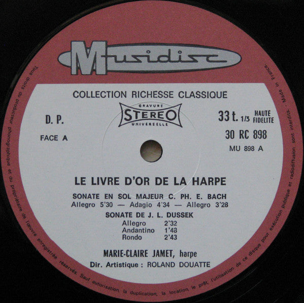 Marie-Claire Jamet : Le Livre D'or De La Harpe (LP, RE)