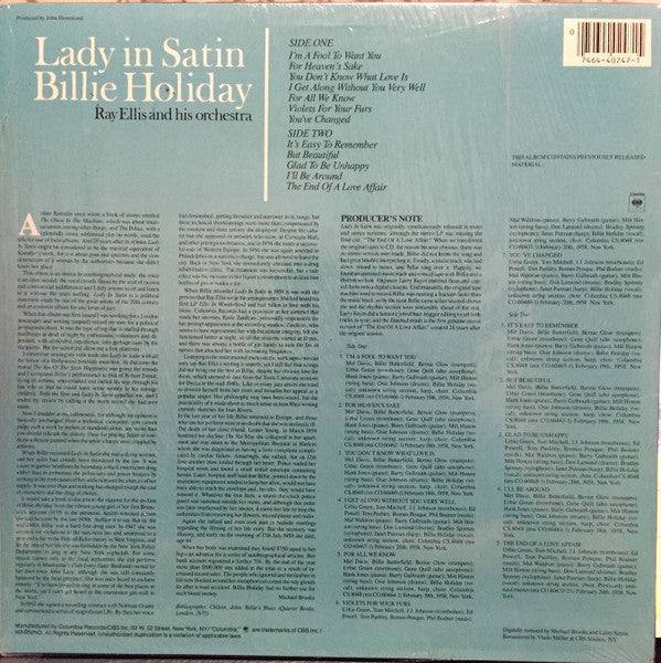 Billie Holiday, Ray Ellis And His Orchestra : Lady In Satin (LP, Album, RE, RM)