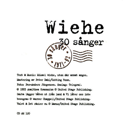 Mikael Wiehe : 30 Sånger (1971-92) (2xCD, Comp)