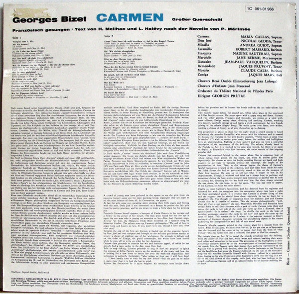 Georges Bizet – Maria Callas, Nicolai Gedda, Andréa Guiot, Robert Massard - Les Chœurs René Duclos, Orchestre National De L'Opéra De Paris - Georges Prêtre : Carmen - Grosser Querschnitt In Französischer Sprache (LP)