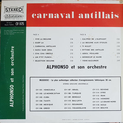 Alphonso Et Son Orchestre Typique Antillais : Carnaval Antillais (LP, Comp, RE)