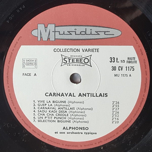 Alphonso Et Son Orchestre Typique Antillais : Carnaval Antillais (LP, Comp, RE)