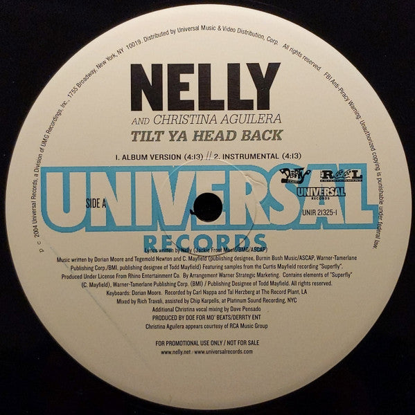 Nelly And Christina Aguilera : Tilt Ya Head Back (12", Promo)