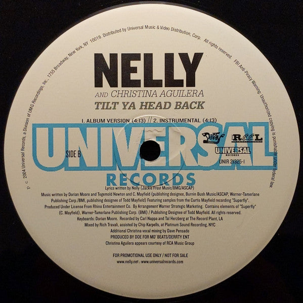 Nelly And Christina Aguilera : Tilt Ya Head Back (12", Promo)