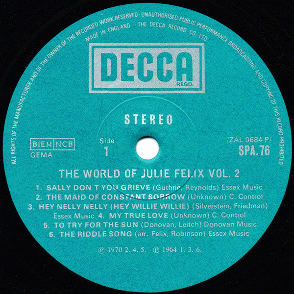 Julie Felix : The World Of Julie Felix Vol. 2 (LP, Comp)