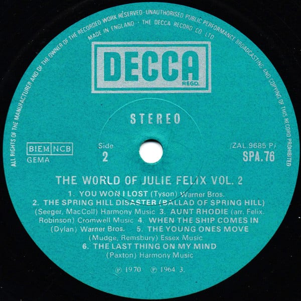 Julie Felix : The World Of Julie Felix Vol. 2 (LP, Comp)