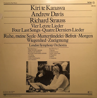 Richard Strauss - Kiri Te Kanawa, Andrew Davis, The London Symphony Orchestra : Four Last Songs · Vier Letzte Lieder · Quatre Derniers Lieder (LP)