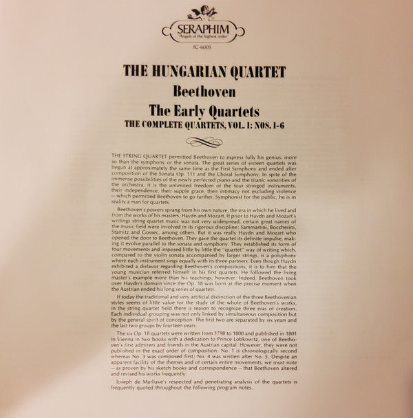 Ludwig van Beethoven, The Hungarian Quartet : The Early Quartets (The Complete String Quartets, Vol. 1: Nos. 1-6) (3xLP + Box)