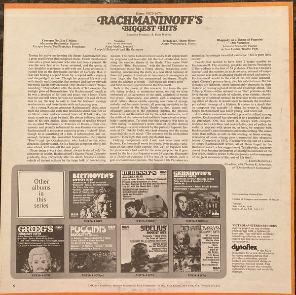 Various : Rachmaninoff's Biggest Hits (LP, Comp)