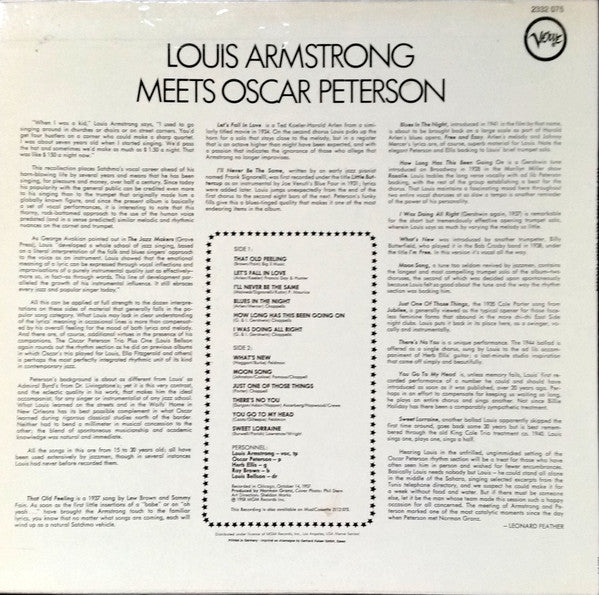 Louis Armstrong Meets Oscar Peterson : Louis Armstrong Meets Oscar Peterson (LP, Album, RE)