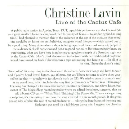 Christine Lavin : Live At The Cactus Cafe (What Was I Thinking?) (CD, Album)