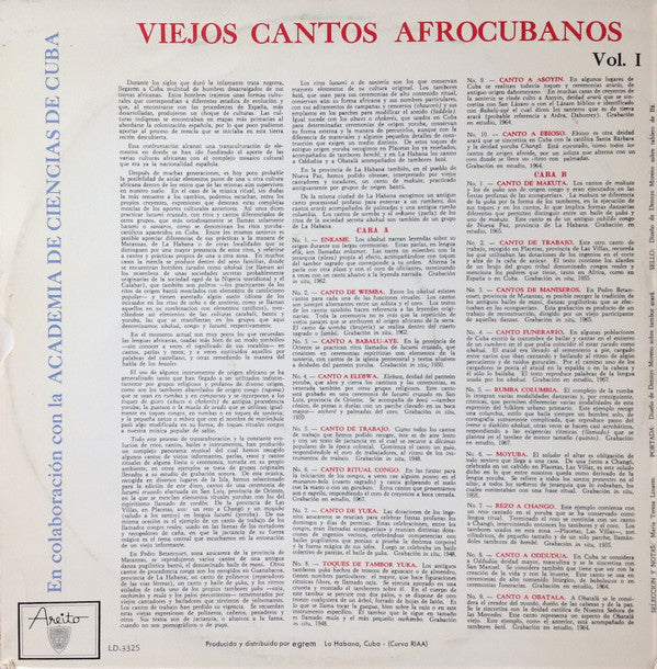 Various : Viejos Cantos Afrocubanos Vol. I (LP, Comp)