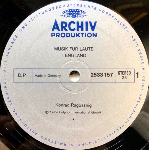 Konrad Ragossnig : Musik Für Laute: I. England (LP)