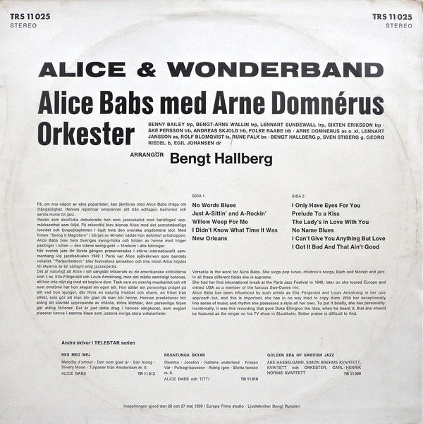 Alice Babs, Arne Domnérus : Alice & Wonderband (LP, Album, RE)