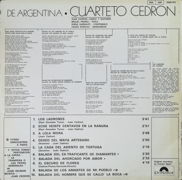 Cuarteto Cedron : De Argentina (LP, Album, RE)