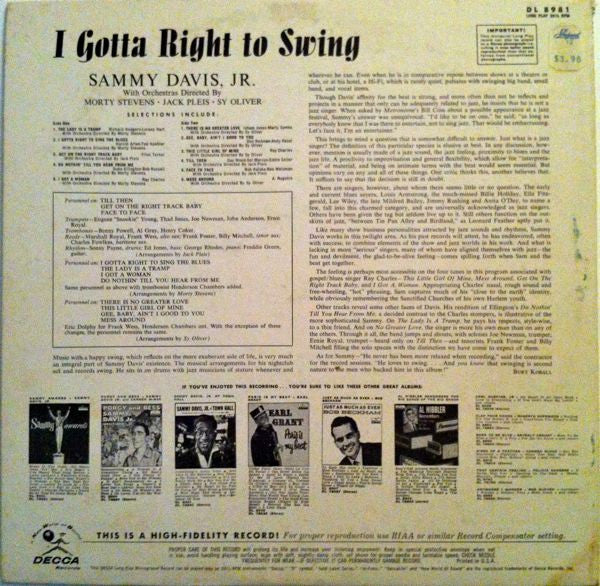 Sammy Davis Jr. : I Gotta Right To Swing (LP, Album, Mono)