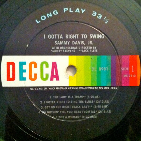 Sammy Davis Jr. : I Gotta Right To Swing (LP, Album, Mono)