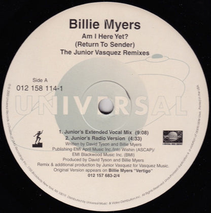 Billie Myers : Am I Here Yet? (Return To Sender) The Junior Vasquez Remixes (12")