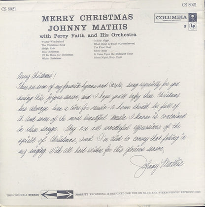 Johnny Mathis : Merry Christmas (LP, Album, RE)