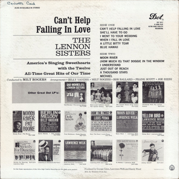 The Lennon Sisters : Can't Help Falling In Love (LP, Album, Mono)