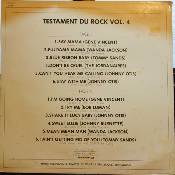 Various : Testament Du Rock Vol. 4 (LP, Comp, Mono)