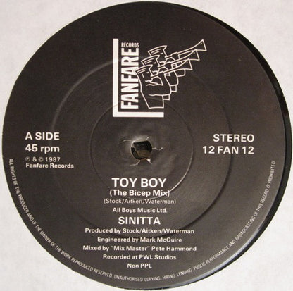 Sinitta : Toy Boy (The Extended Bicep Mix) (12", EP, Dam)