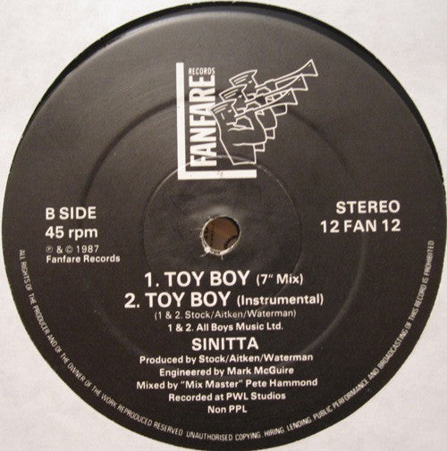 Sinitta : Toy Boy (The Extended Bicep Mix) (12", EP, Dam)