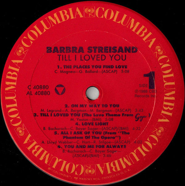 Barbra Streisand : Till I Loved You (LP, Album, Car)