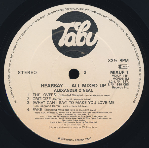 Alexander O'Neal : Hearsay - All Mixed Up (LP, Album)