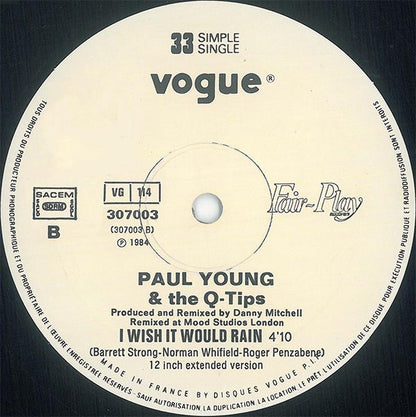 Paul Young & The Q Tips : Love Hurts / I Wish That It Would Rain (12")