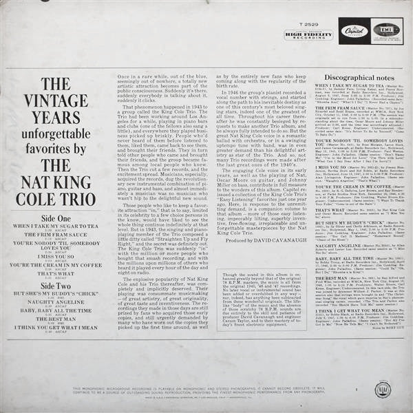 The Nat King Cole Trio : The Vintage Years (LP, Comp, Mono)