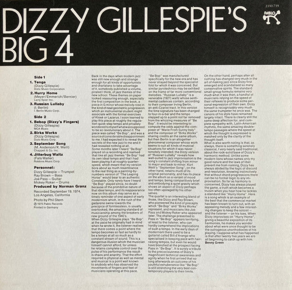 Dizzy Gillespie's Big 4 : Dizzy Gillespie's Big 4 (LP, Album)