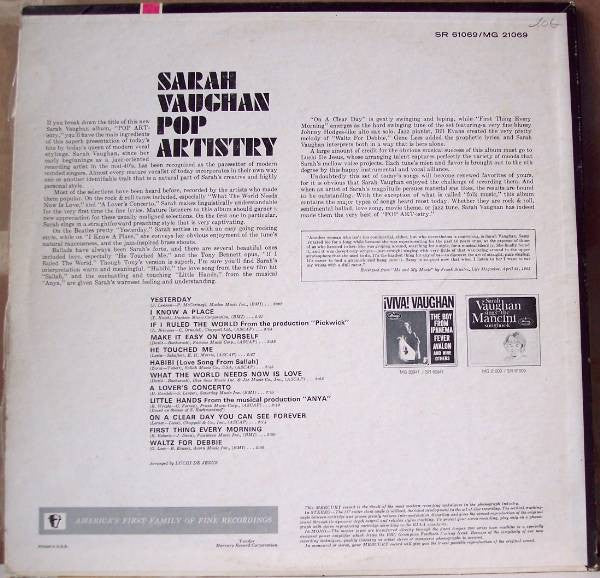 Sarah Vaughan : Pop Artistry (LP, Album, Pit)