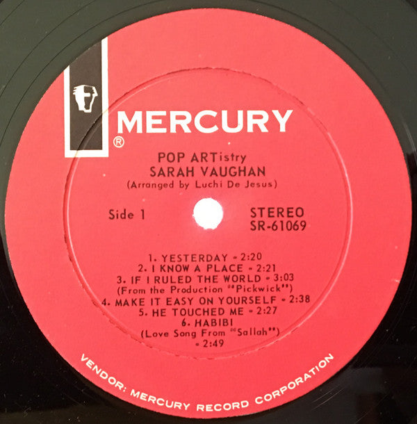 Sarah Vaughan : Pop Artistry (LP, Album, Pit)