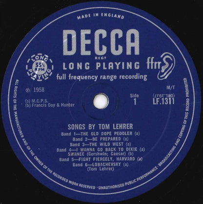 Tom Lehrer : Songs By Tom Lehrer (10", Mono, RP)